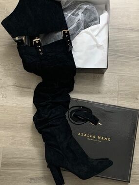 Azalea Wang Southloop Chunky Heel Boot Black Suede